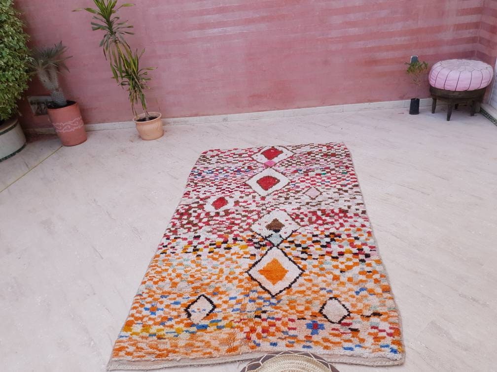 Vintage Moroccan Boujaad Rug 5x8, Authentic Berber Beige Rug