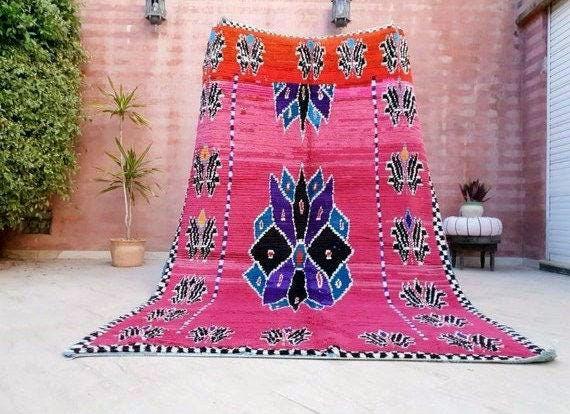 Gorgeous Moroccan Rug, Hot Pink Berber Rug 5.9x9 Unique boujaad rug, Morrocan runner rug handmade bohemian rug