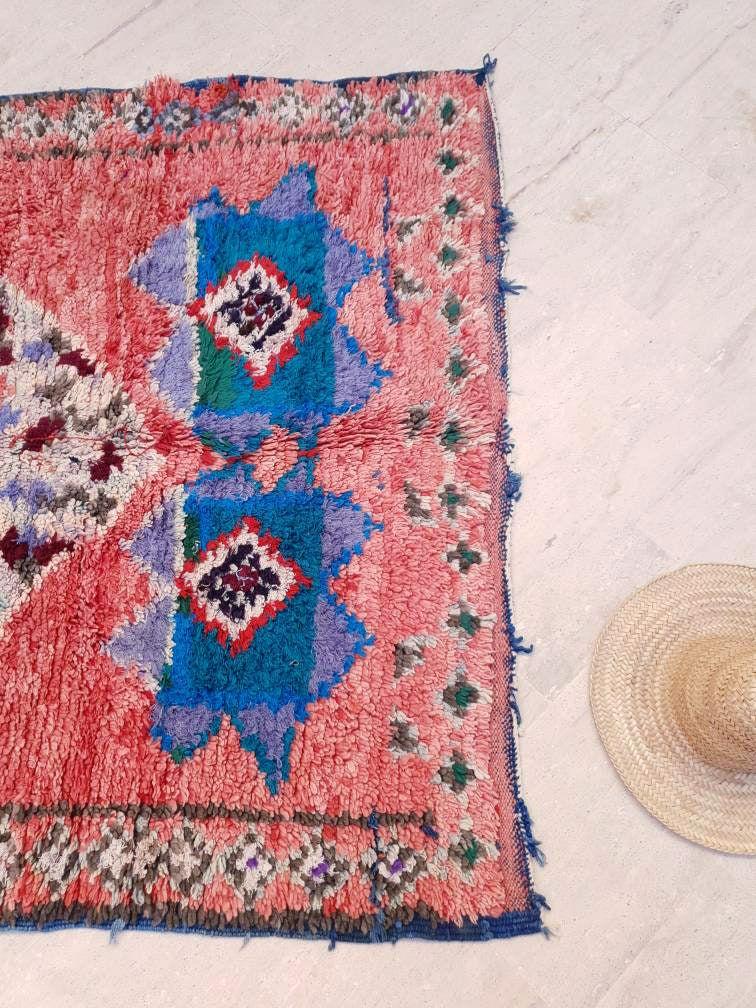 Gorgeous Vintage Moroccan Rug 5x11.5 Marvelous Vintage Boujaad rug | Large Berber rug boujad rug blush beni ourain rug