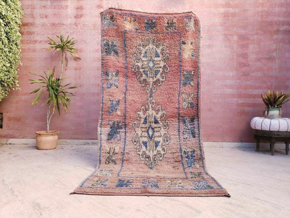 Vintage Moroccan Rug 3.8x7.7 Gorgeous Boujaad rug "Mystic Butterfly" Blush Peach boujad rug blush pastels