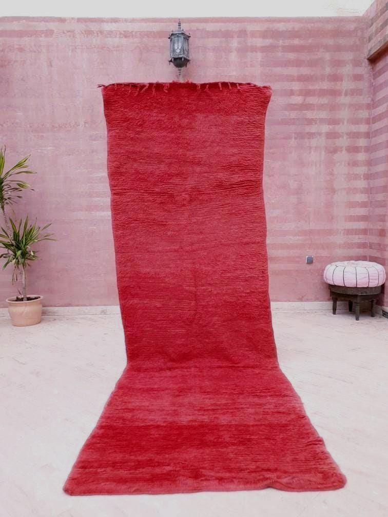 Vintage Moroccan Rug | 3.3x10.3 Gorgeous Boujaad muted red runner rug, Artistic Hallway rug, Unique red runner rug Authentic Beni mguild rug