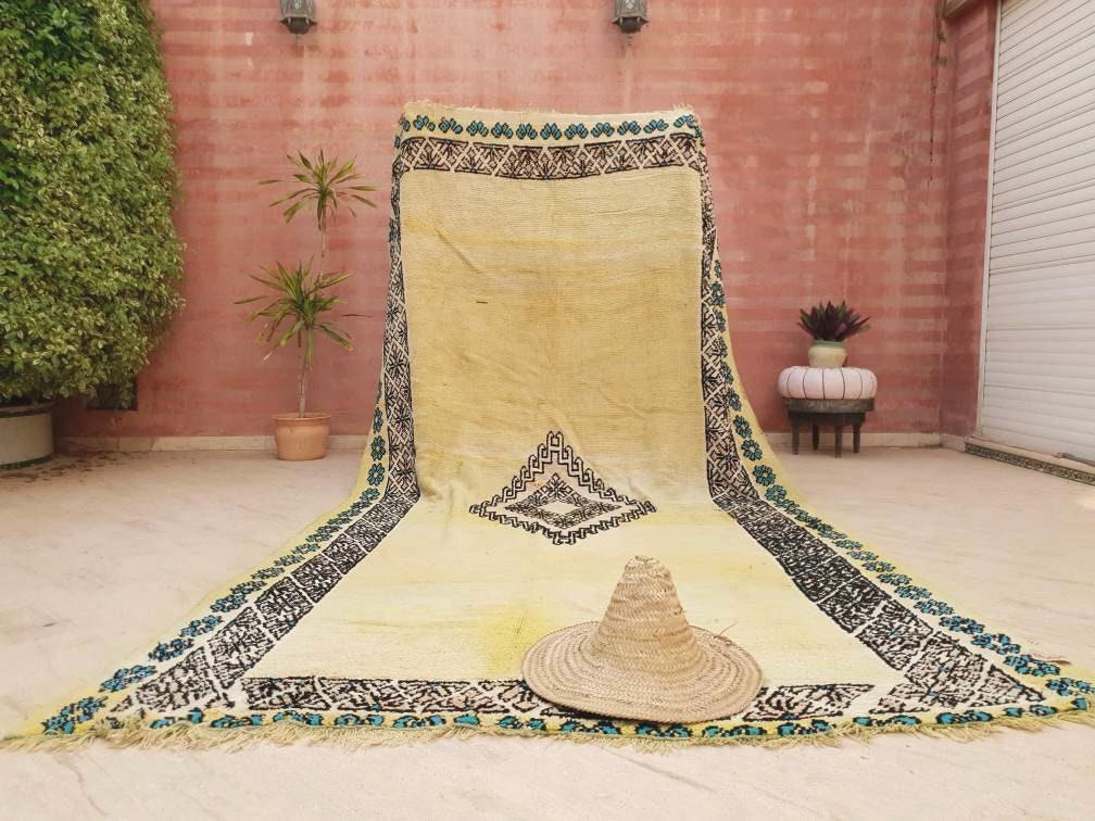 Precious Moroccan Rug 6.6x13 Vintage Boujaad rug, Gaudi Artistic rug, Large yellow mustard rug, Unique Boujad rug