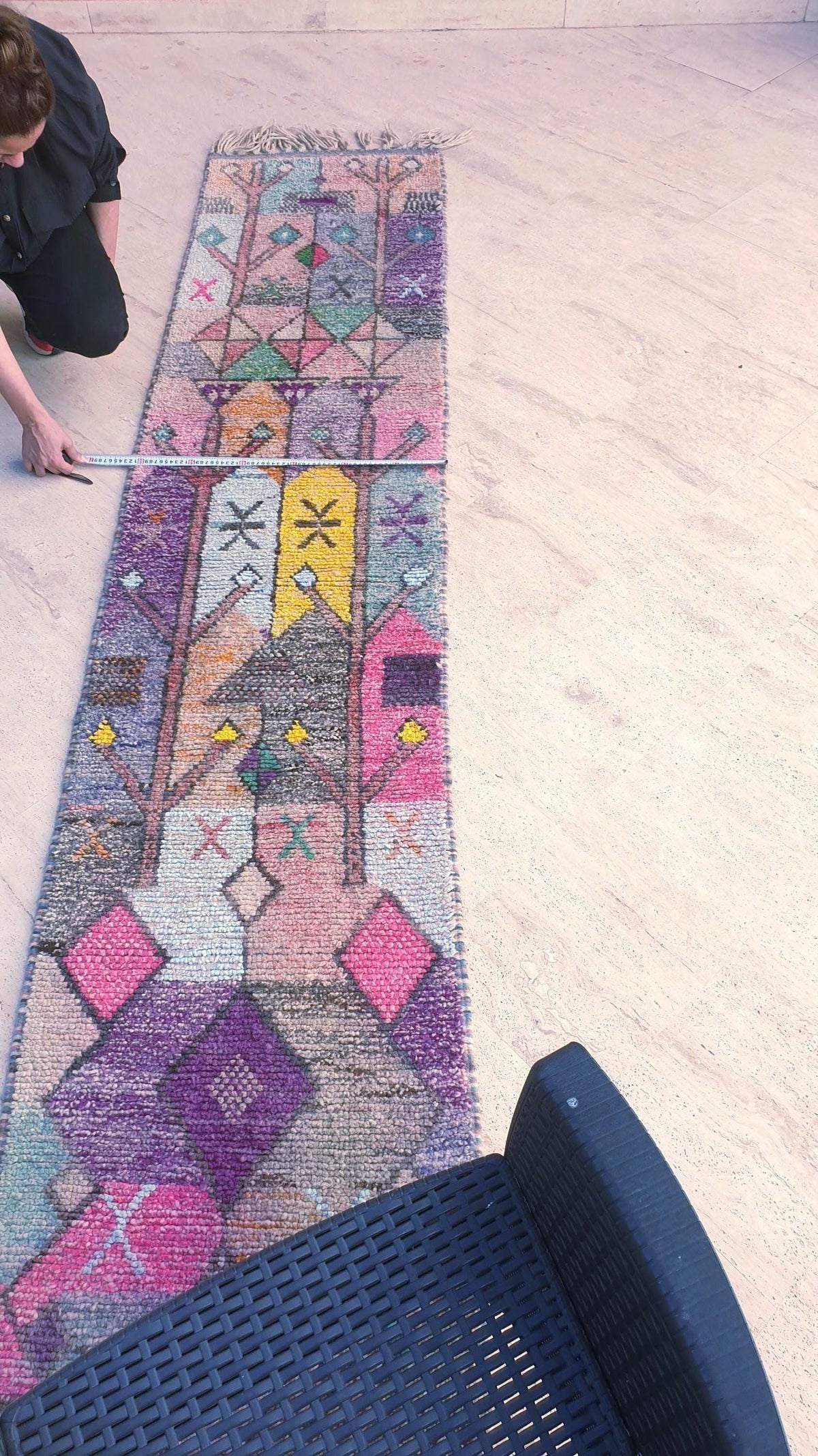 Pastel Tribal Moroccan Runner Rug β 2x10.5 Berber hallway rug, soft pinks & mustard tones, Vintage handmade Boujaad runner, boho eclectic