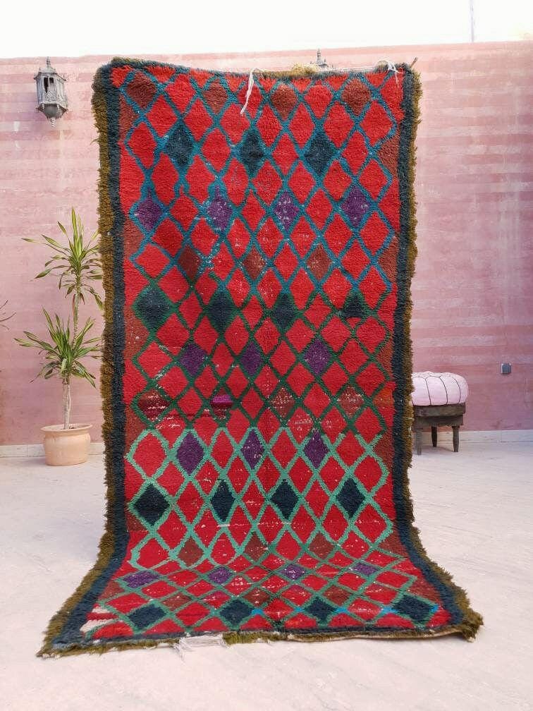 Vintage Moroccan Rug 3.5x7.3 Bold Red rug bedroom rug, living room rug Red accent rug morocco rug