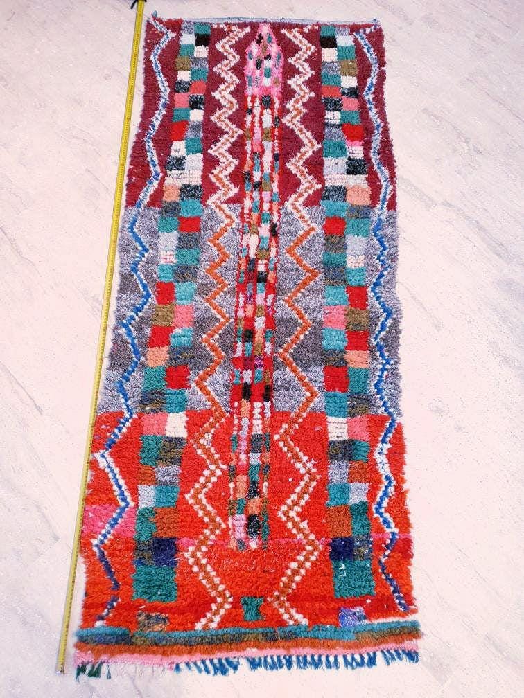 Vintage Orange Red Moroccan Rug 2.9x7.1 Unique Berber Azilal Rug