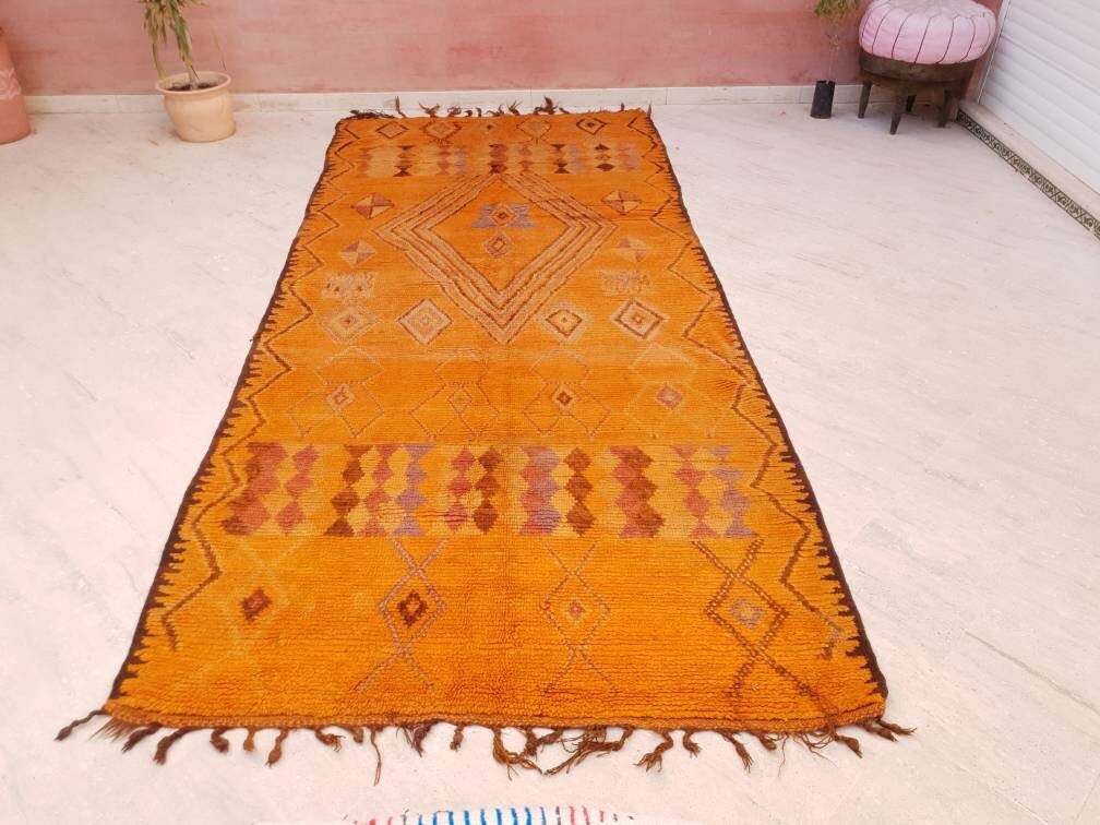 Stunning Tangerine Orange Berber rug bedroom rug living room rug 5.1x11.5 Rarest Color Moroccan Tribal Rug