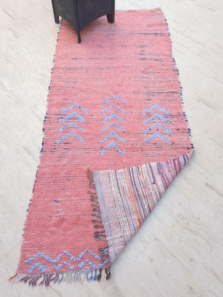 Vintage Moroccan Rug 4.1x9.2 gorgeous Pink rug Boujaad rug Tribal berber rug boujad rug Cyan Pink berber rug