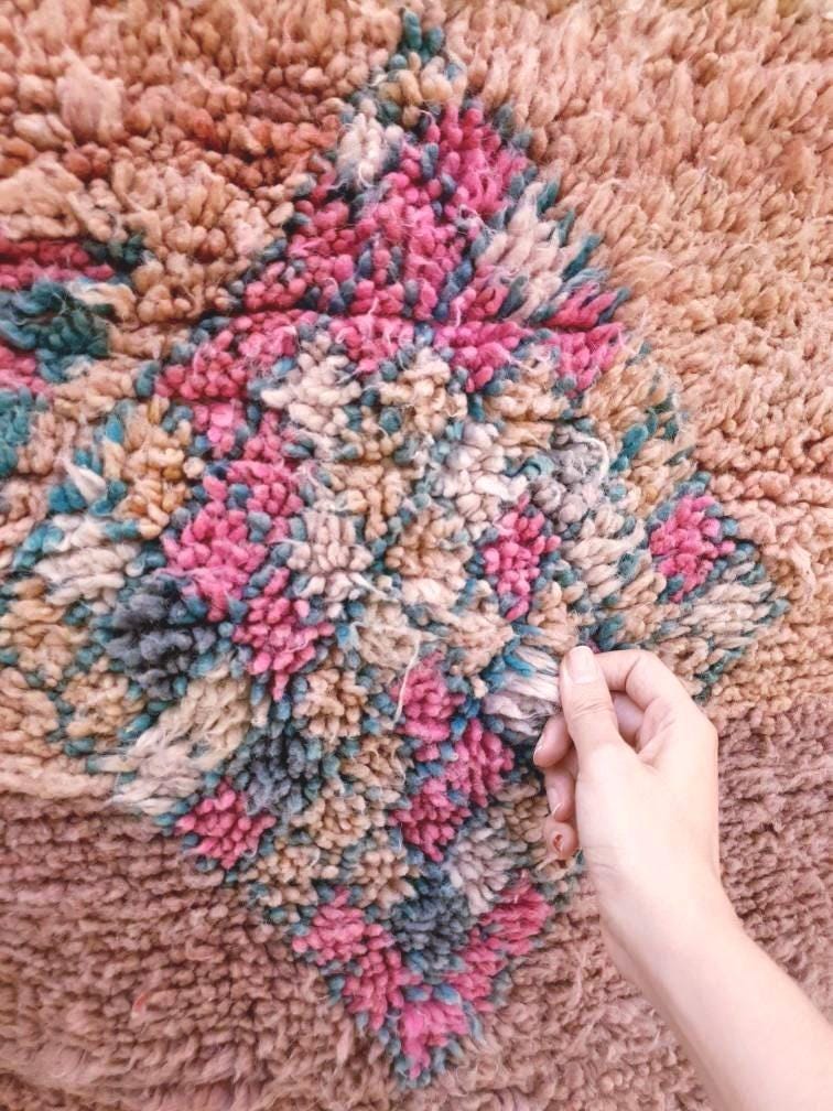 Vintage Moroccan rug 4x10.2 Gorgeous Boujaad rug, Blush Aqua Beige Pink pastels rug vintage berber boujad hallway rug