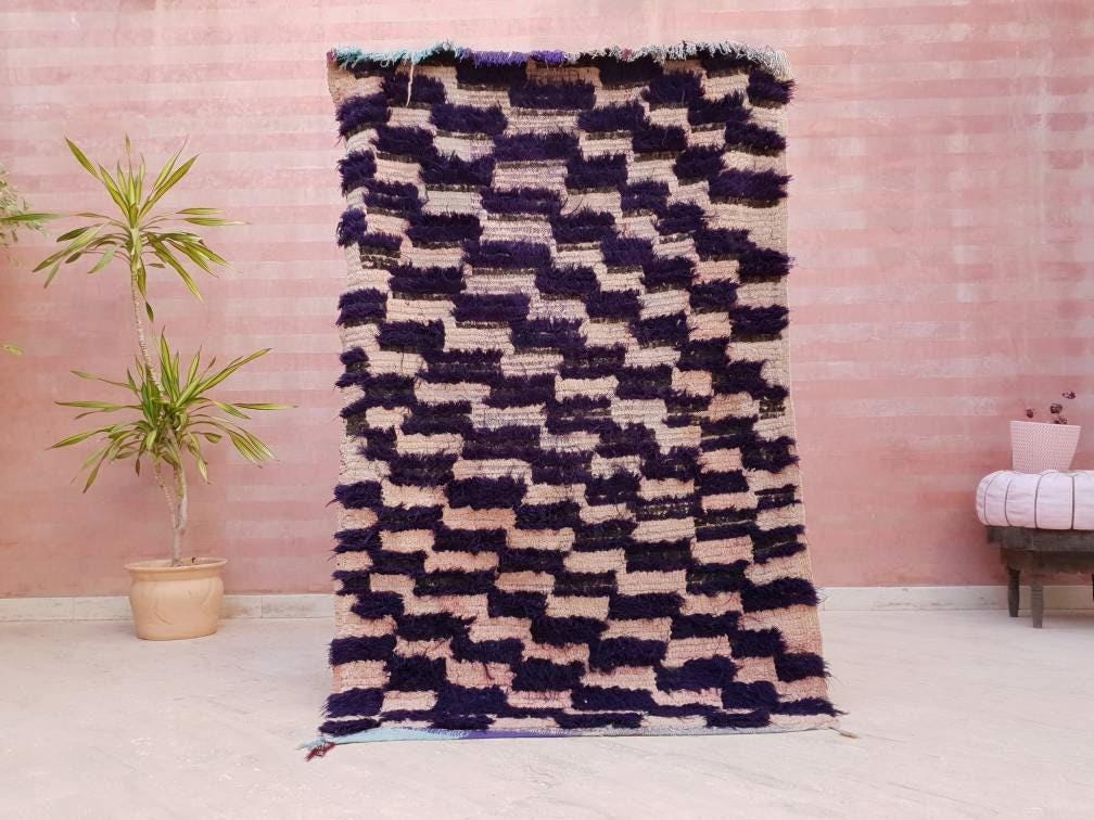 Vintage Moroccan Rug, Unique Checkered Blush powder Pink and Purple Boujaad Rug boucherouite rug, Unique accent rug