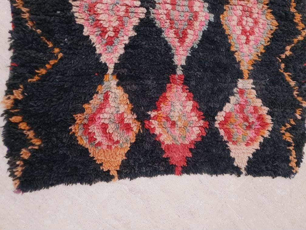 Vintage Moroccan Rug 3x9 Black Rug, Retro runner Rug, Unique Hallway Rug, boujaad accent rug boucherouite rug