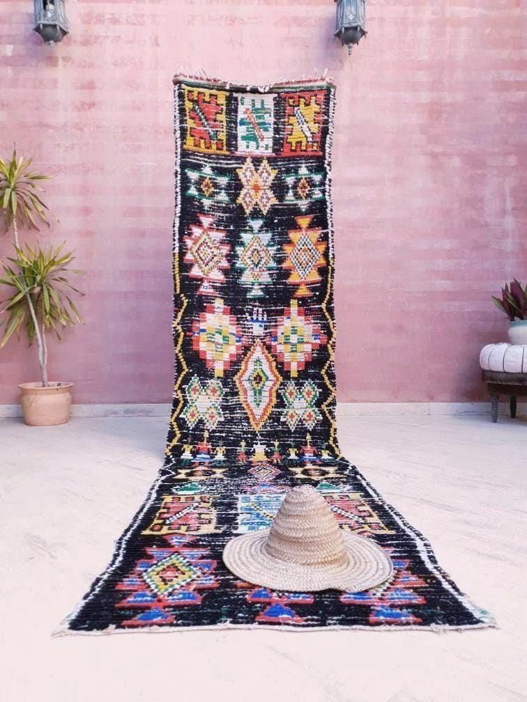 Vintage Moroccan Rug 2.7x11 Black Retro runner Rug Unique Hallway Rug bedroom living room rug boujaad runner rug