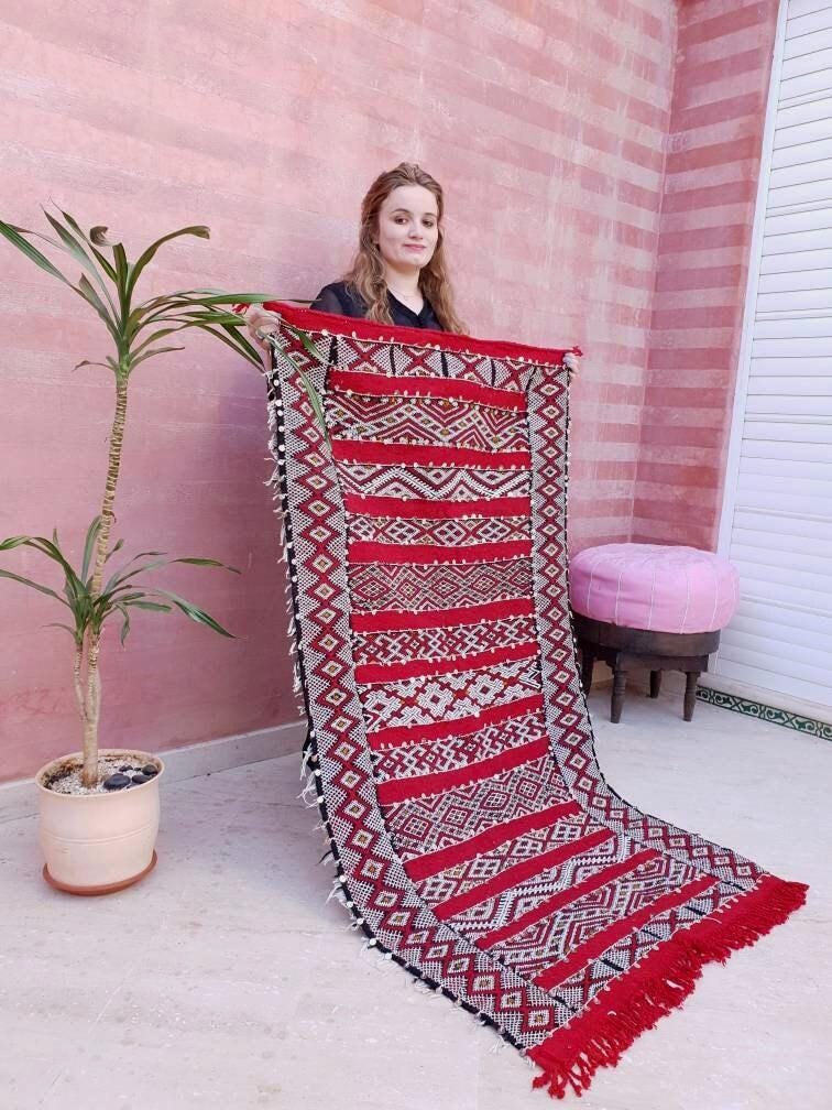 Vintage Sequined Berber Rug, Red Moroccan Rug 3x5.7