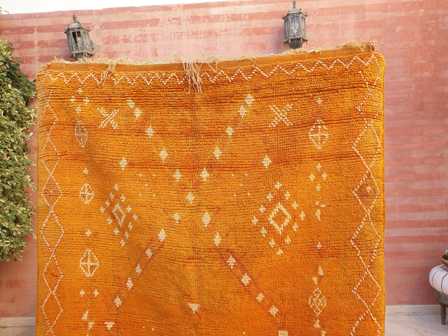 Stunning Vintage moroccan rug 3.8x7.8 Saffron Berber rug, Curcuma vintage boujaad rug, unique tribal rug