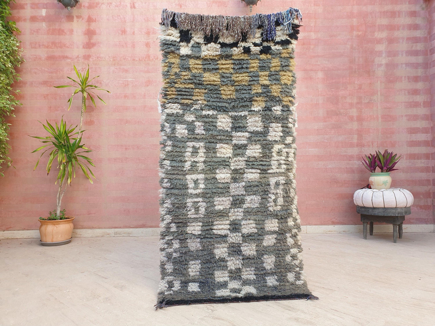 Vintage Moroccan Rug 2.7x6 gray runner rug, grey boujaad accent rug bedroom rug living room rug boucherouite rug