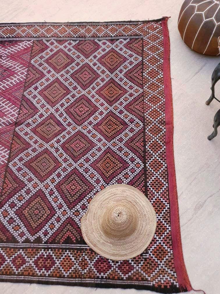 Vintage Moroccan Rug 6.3x11.8 Stunning kilim rug, Large area rug Vintage sequins berber rug Bedroom Rug, Warm Red Orang