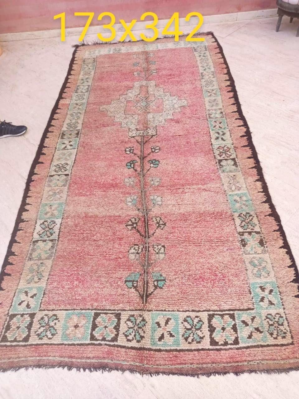 Vintage Moroccan Rugs 5.7x11.2 Blush pink pastels Gorgeous Boujaad rug, salmon boujad rug, blush large bedroom rug