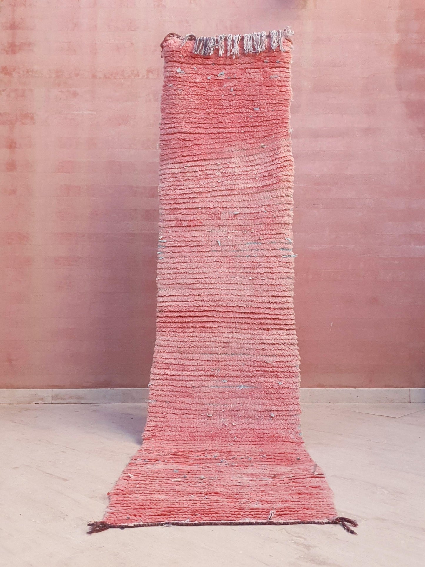 Gorgeous Vintage Moroccan RunnerRug 2.2x9 Pink Boujaad Rug | Pink Panther | Hallway Rug | Vintage Bedroom Rug | peach wool Rug