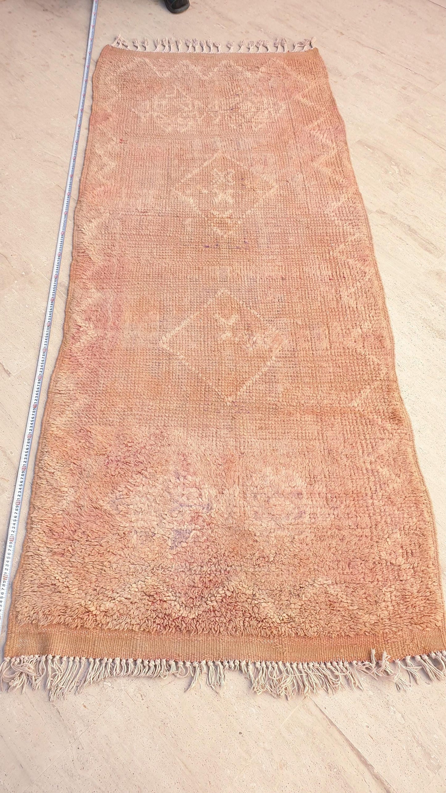 Vintage Faded Peach Beni M’Guild Runner, Subtle Tattoo Pattern, 3.4 x 8.2 ft