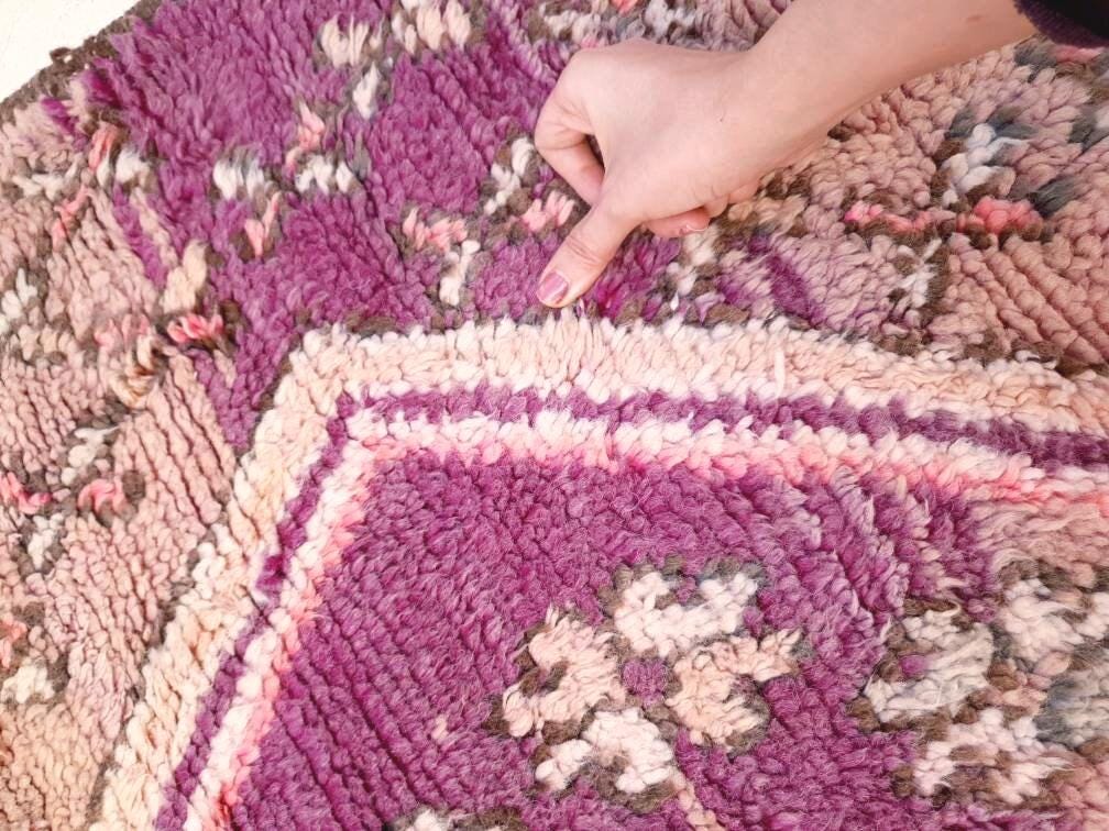 Vintage Moroccan Rug 3.9x8.5 Gorgeous Purple Peach Blush rug "Roses & Butterflies" Unique boujaad rug mauve purple rug