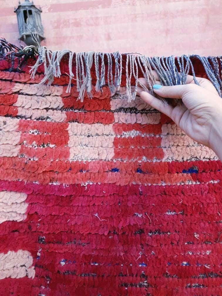 Vintage Moroccan rug 3.1x8.1 Gorgeous Boujaad runner rug, Maroon Beet Purple Boujad rug, Entry hallway rug
