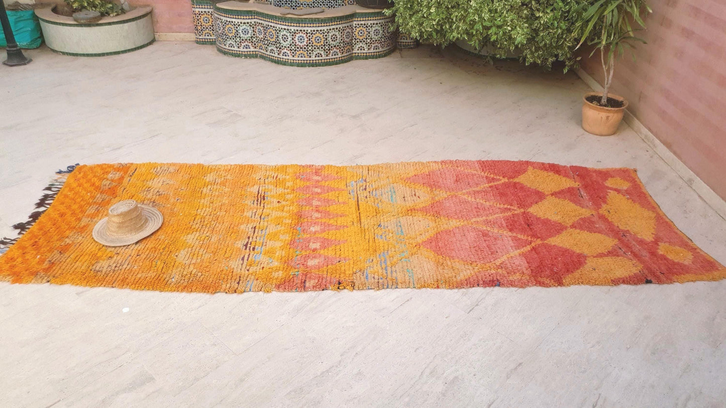 Vintage Boujaad Runner Rug, 4.2x12.1, Handwoven Moroccan Wool Rug