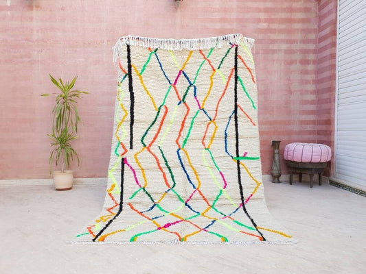 Handwoven Berber Azilal Rug 5x8, Authentic Moroccan Wool Rug