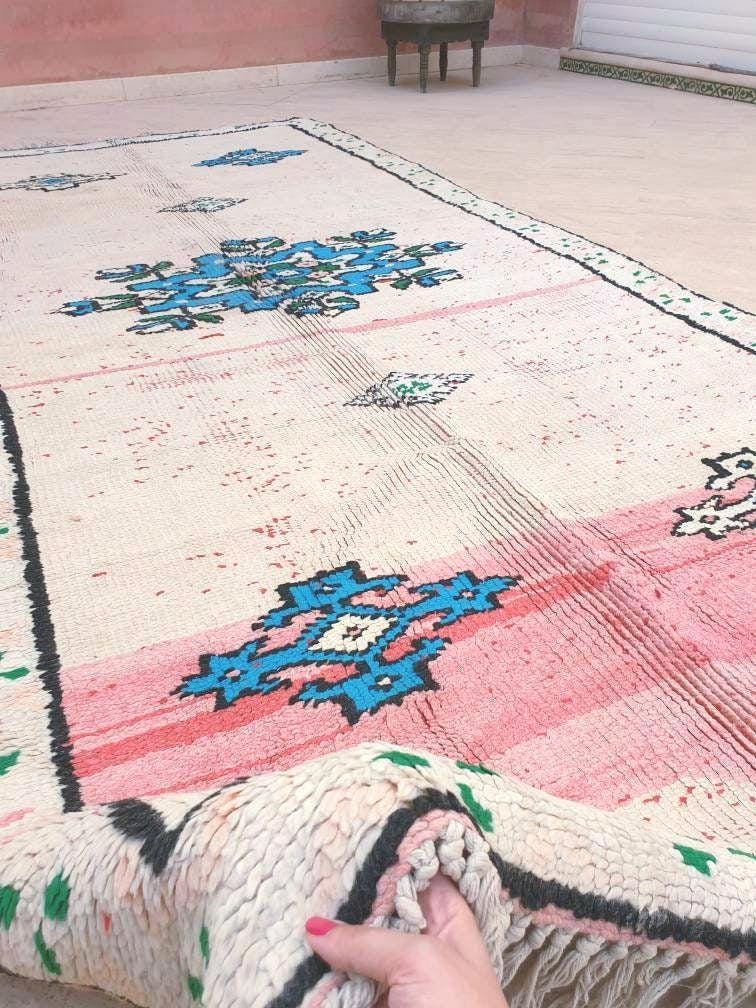 Vintage Moroccan Rug 4.6x10 Stunning pink White Boujaad Rug, unique tribal morocco rug, large boujad rug