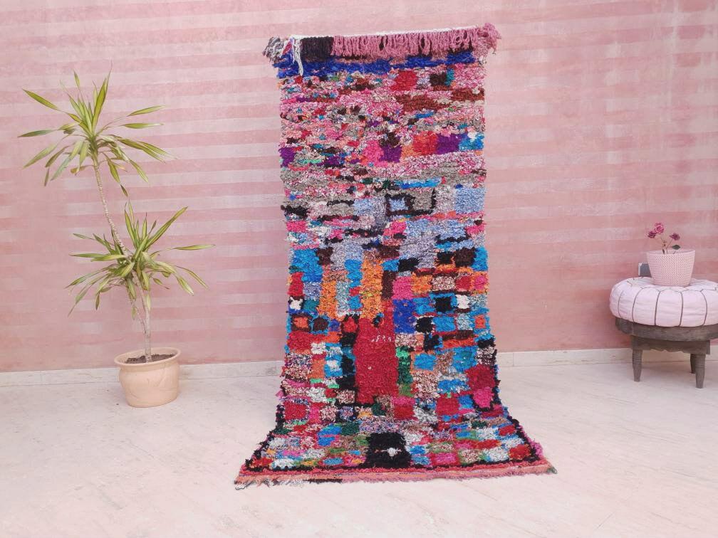 Gorgeous Moroccan Runner Rug 3.3x7.6 Super Pretty Boucherouite rug, Abstract Colorful Hallway rug Artistic Rug Authentic Antique Rug