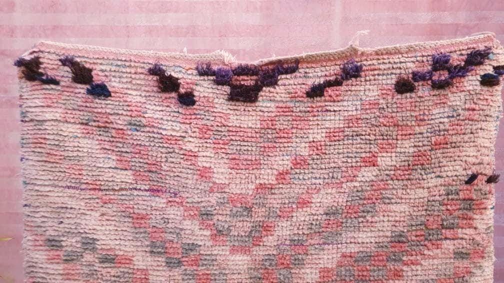 Vintage Moroccan Rug 3.8x7.5 Gorgeous Blush Boujaad rug, Unique area Rug, checkered bedroom rug, living room rug