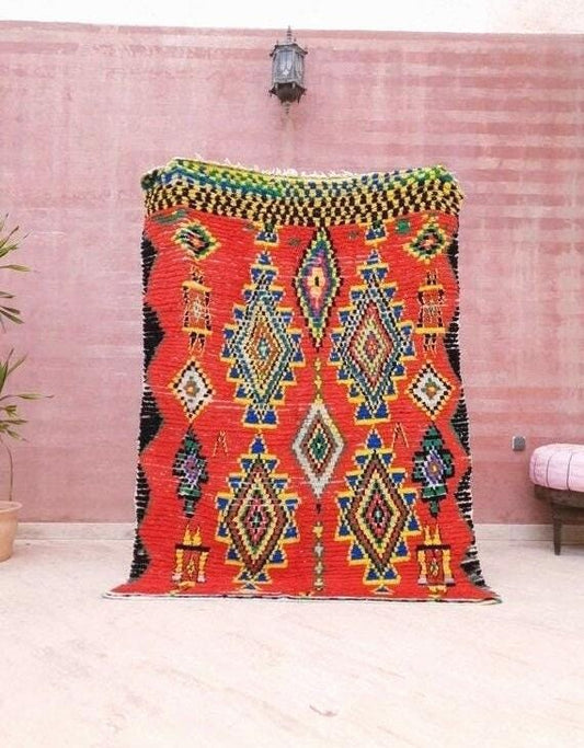 Vintage Moroccan Rug 4.8x6.5 Red boujaad rug, Colorful Boucherouite Rug, Azilal rug, berber  rug, living room rug, morrocan bedroom rug