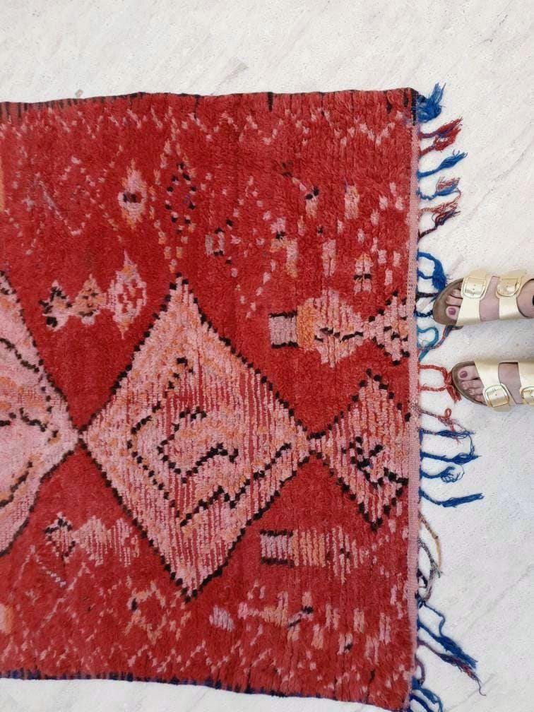 Vintage Moroccan rug 5x8.7 Precious boujaad rug blush red carpet, Incredible Unique tribal living room rug