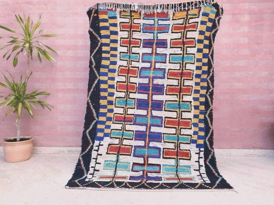 Vintage Moroccan rug, unique Beautiful vintage Azilal rug Berber Boujaad rug, colorful rug, Unique Abstract Rug