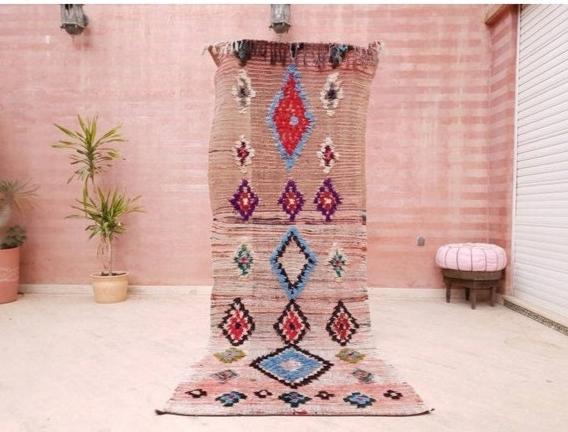 Vintage Moroccan Rug 3.5x9.5 boujaad runner rug blush pink rug living room rug hallway rug bedroom rug pink rug