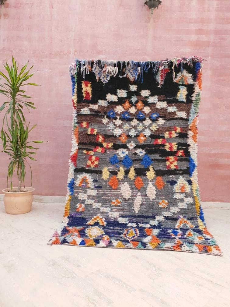 Vintage Boujaad Berber Rug, Artistic Moroccan Rug, 3.8x7.6 ft