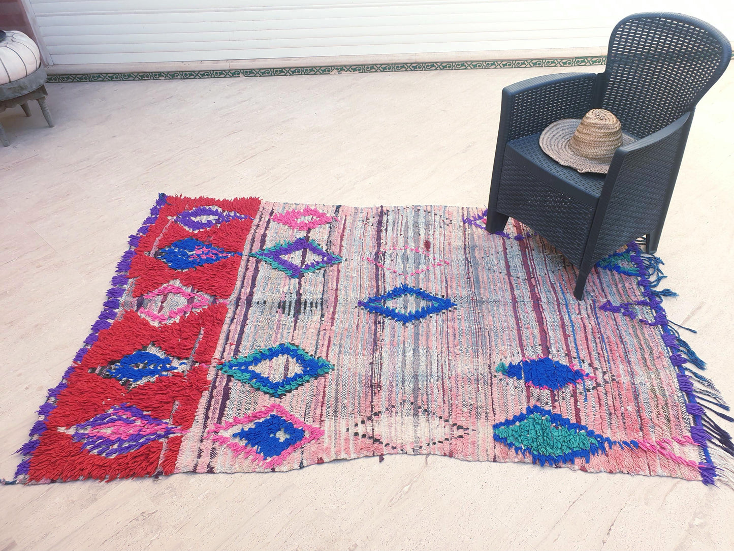 Vintage Moroccan Rug 4.5x6.7 Gorgeous Abstract boujaad Rug large bedroom rug living room rug, Pink red rug