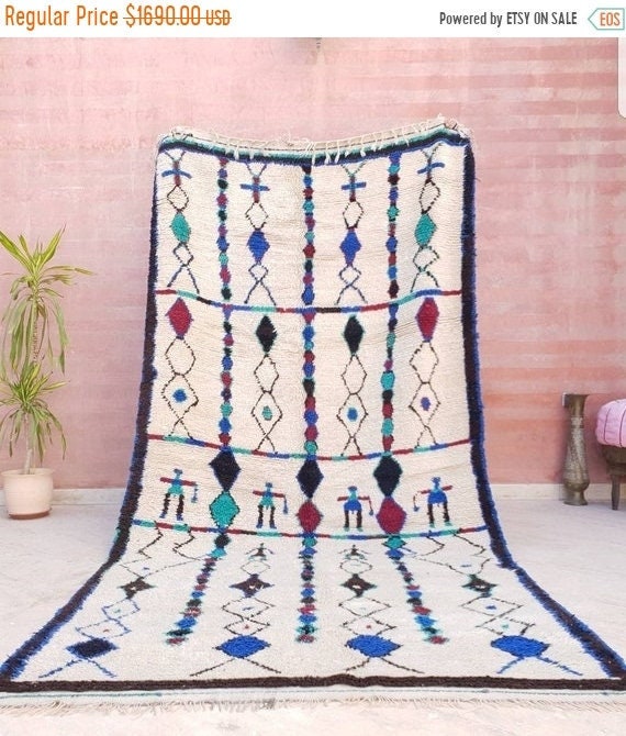 Vintage Beni Ourain Rug, 5x10 Moroccan Berber Rug, Teal & Red Accent