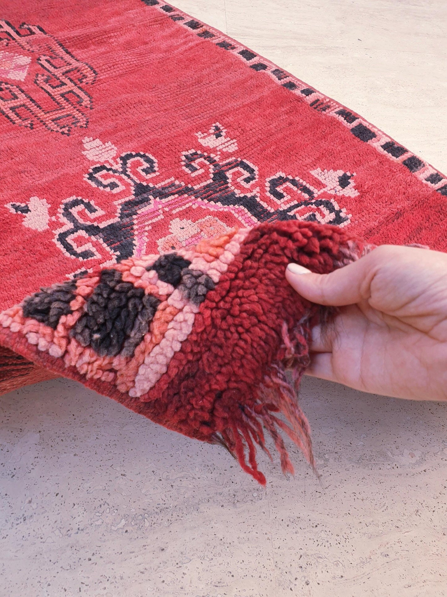 Vintage Moroccan Rug 3.1x7.6 Gorgeous Unique Red Boujaad Statement Runner Rug, bedroom rug, Abstract accent rug