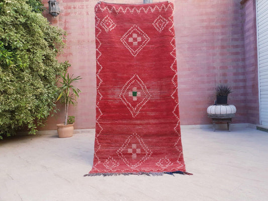 Vintage Moroccan boujaad Rug, Rich Muted Red coral tones Berber Rug, 3x6 ft Moroccan Wool Rug, Small Red Tribal Rug