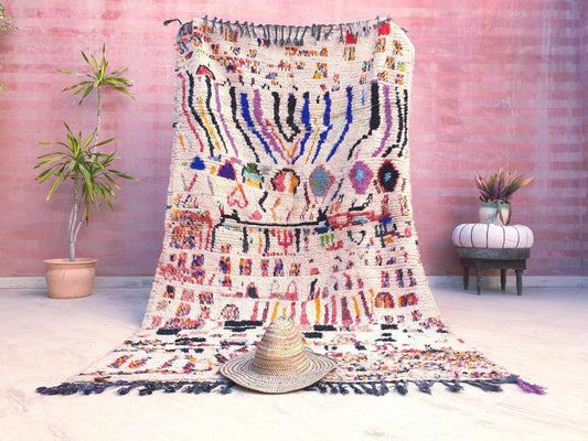 Vintage Moroccan Wool Rug 4.6x8 ft, Colorful Abstract Azilal Design