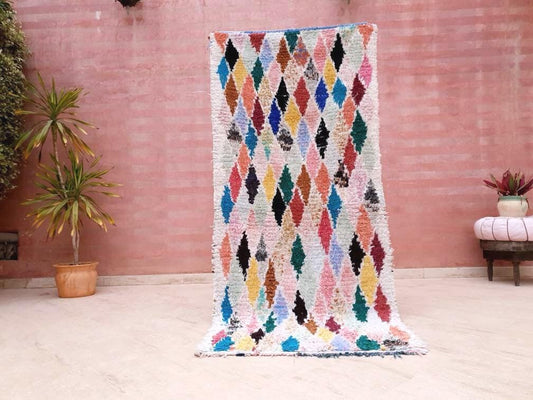 Vintage Moroccan Rug, Super Pretty Rug 3.1x7 Boucherouite Rug, Colorful Berber Rug, Unique Moroccan Rug