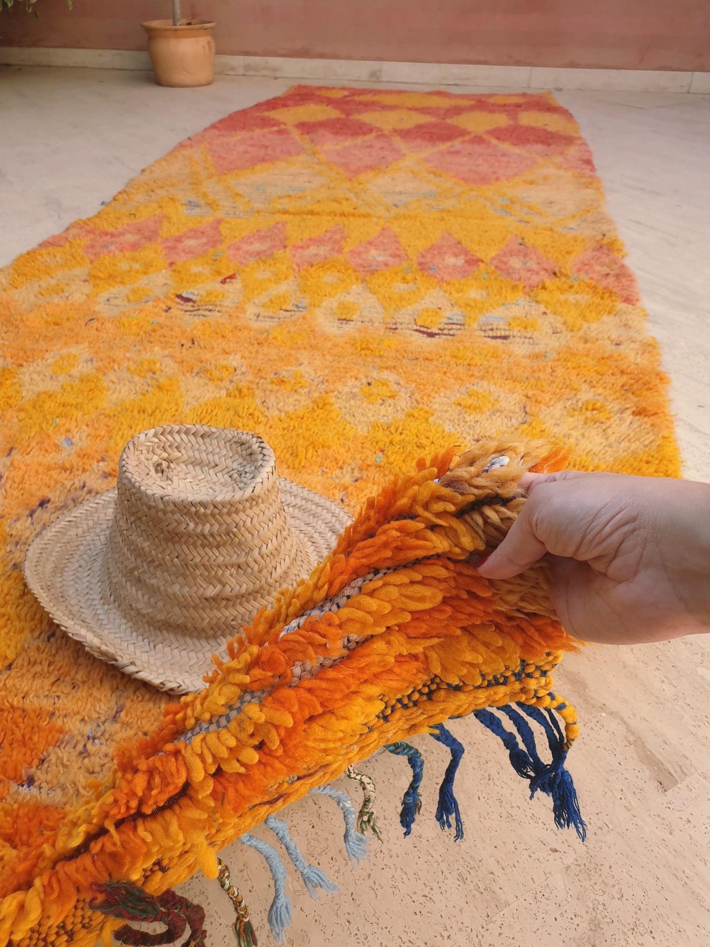 Vintage Boujaad Runner Rug, 4.2x12.1, Handwoven Moroccan Wool Rug