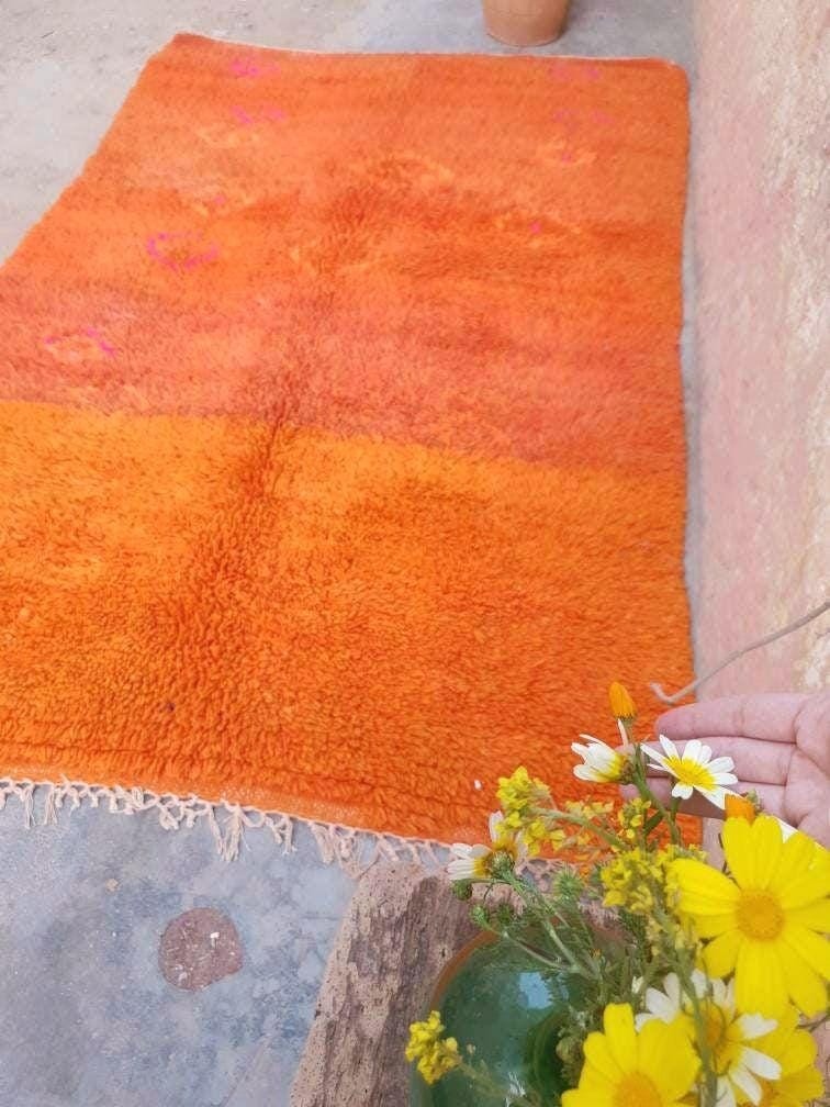 Vintage Moroccan Rug 4.6x7.3 Stunning unique Orange boujaad rug, Vintage Beni Ourain Rug, beni ourain Rug, plush carpet