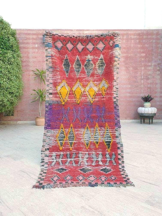 Vintage Moroccan Rug 3.2x6.8  Beautiful Coral Pink vintage Boujad rug, Berber morrocan rug boho rug  accent hallway rug