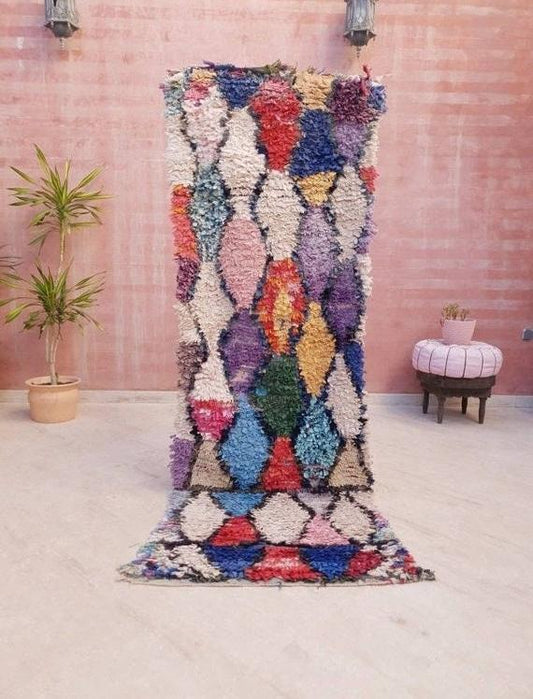 Vintage Colorful Boucherouite Runner Rug, Berber Moroccan Rug (2.9x8.2 ft)