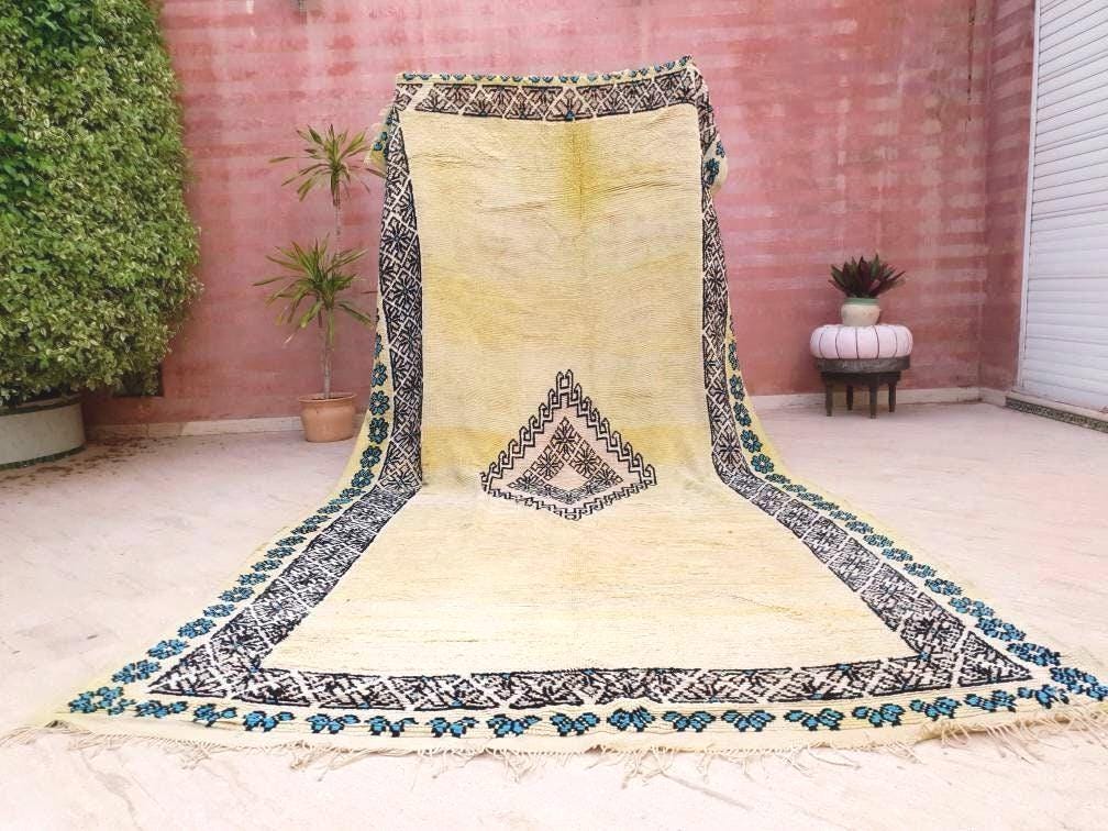 Precious Moroccan Rug 6.6x13 Vintage Boujaad rug, Gaudi Artistic rug, Large yellow mustard rug, Unique Boujad rug