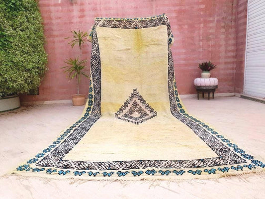 Precious Moroccan Rug 6.6x13 Vintage Boujaad rug, Gaudi Artistic rug, Large yellow mustard rug, Unique Boujad rug