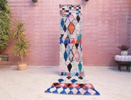 Vintage Moroccan Rug, 2.3x10.6 ft Unique Colorful Boucherouite Runner Rug, Azilal rug, berber rug, living room rug