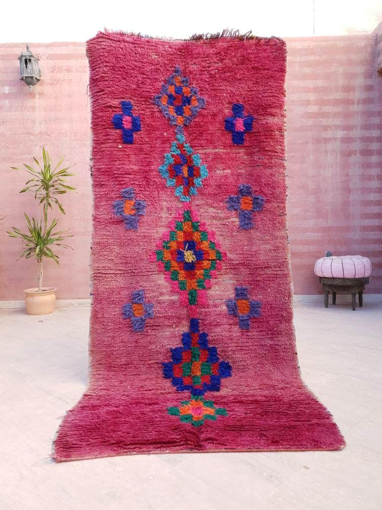 Vintage Moroccan rug 3.5x8.5 | incredible blush Boujaad rug | morrocan Boujad rug | antique area rug | Entry hallway rug