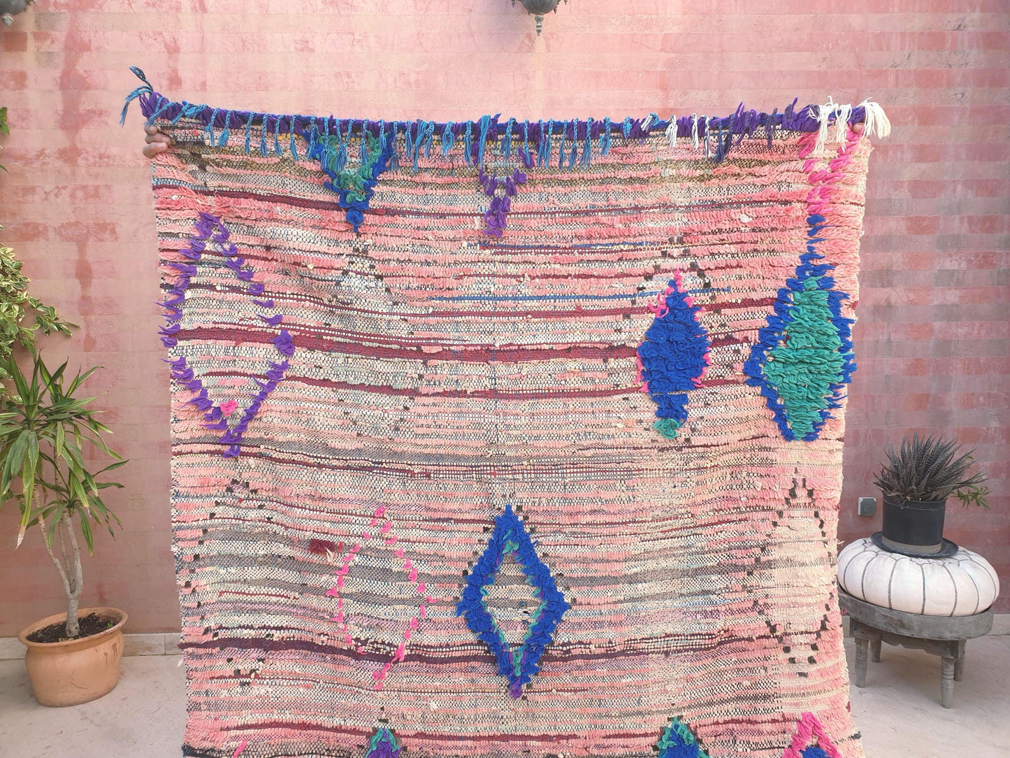 Vintage Moroccan Rug 4.5x6.7 Gorgeous Abstract boujaad Rug large bedroom rug living room rug, Pink red rug