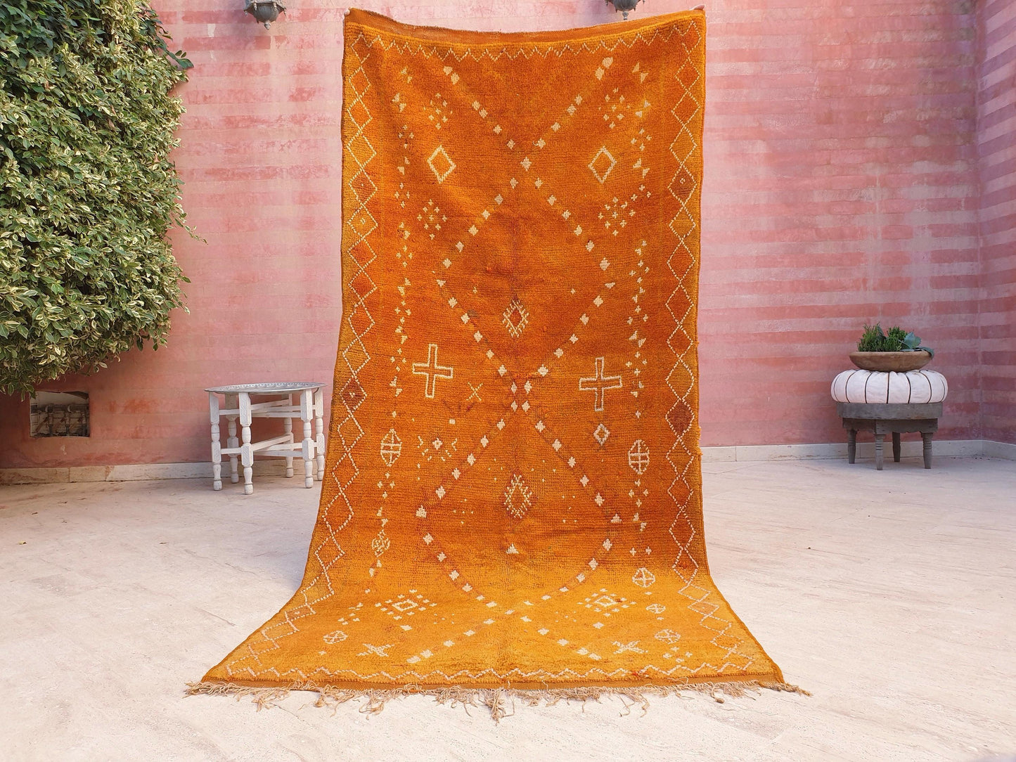 Stunning Vintage moroccan rug 3.8x7.8 Saffron Berber rug,  Curcuma vintage boujaad rug, unique tribal rug